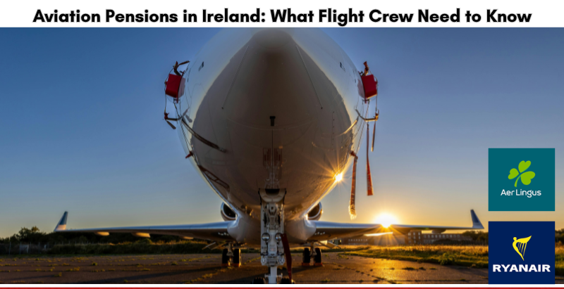 Aviation Pensions Ireland 2025 featured image showing Ryanair, Aer Lingus, and Lufthansa logos for professionals over 50