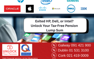 "Tech company logos Unlock Your Pension Power' headline for former tech workers in Ireland."
