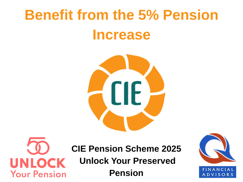 Unlock Pension Q Financial CIE logos with CIE Pension Scheme 2025 text
